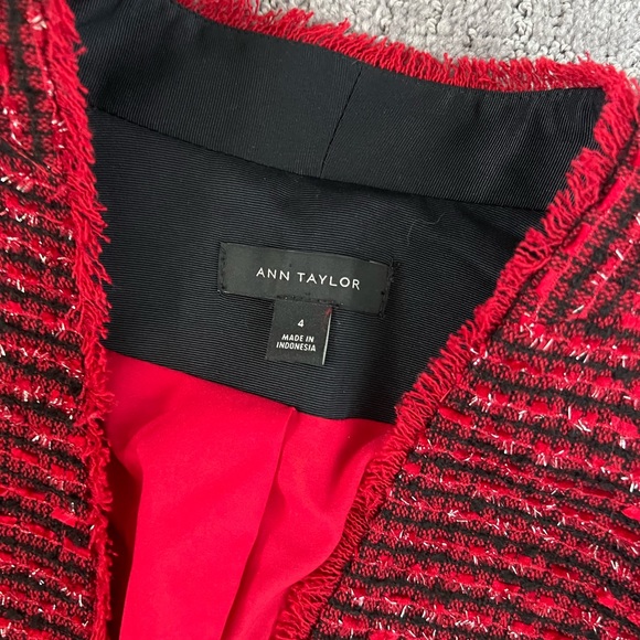 Ann Taylor Red Metallic Tweed Fringed Blazer - Picture 3 of 5